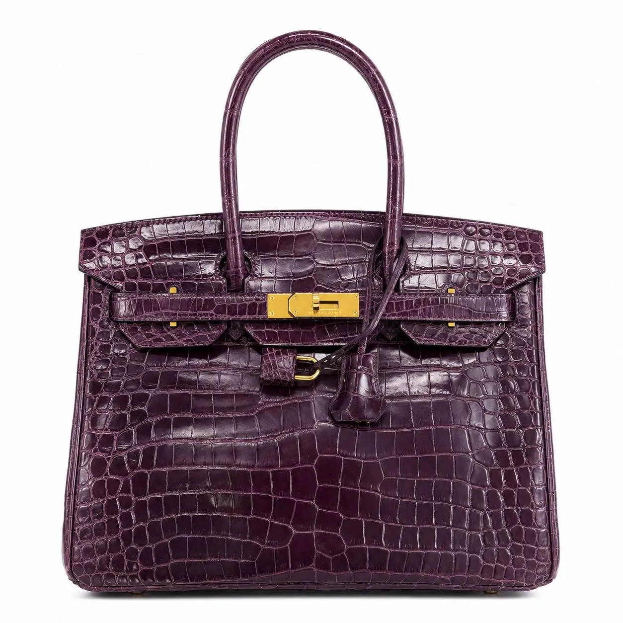 Pre-owned HERMÈS Leather Tote Bags CALUXB Hermes Birkin 30 Amethyst Matte porosus crocodile GHW stamp：square p 2012