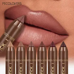 6pcs/set Brown Matte Lipstick Pencil Lippie Pencil Waterproof Lasting Lip Liner Pen Non-stick Cup Lip Contour Pencil Makeup Lipliner Beauty Makeup Set Lip Liner Pencils
