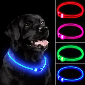 EVERBETTERUS LED Dog Collar Rechargeable Light Up Dog Collars IP67 Waterproof Dog Lights for Night Walking Adjustable Reusable Safety Necklace for Small Medium Large Dogs