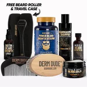 Power Beard Growth Kit – Deluxe Beard Oil, Spray, Shampoo, Derma Roller & Brush – Hair Care Gift Set for Fuller, Healthier Beards