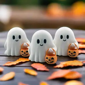 Tiny Trick-or-Treat Ghost Halloween Figurine, 3D Printed PLA Desk and Bookshelf Decor