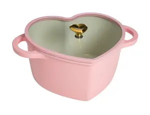 Paris Hilton 4.6 Quart Heart-Shaped Dutch Oven, Cast Aluminum with Clean Ceramic™ Nonstick Coating & Silicone Rim Glass Lid, Pink