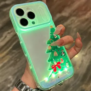 Christmas Theme Hollow Out Cartoon Phone Case Cover, Loudspeaker Glowing Design, Fits iPhone X/XR/XS MAX/11/12/13/14/15/16/17 Pro/Plus/Pro Max, Perfect Gift Idea