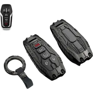 Heavy Key Fob Cover Case Protector for Ford, Keychain, Accessories for Ford F150 Mustang Explorer Edge Fusion Lincoln MKZ MKC MKX(Model-B Black)
