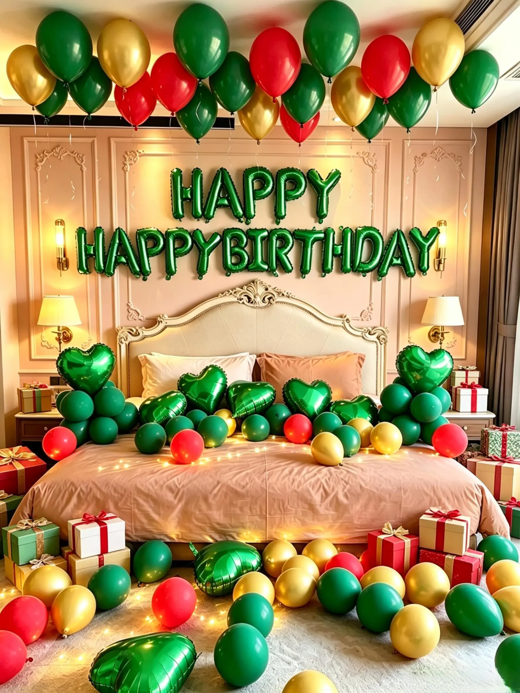 593pcs Retro Dark Green Solid Elegant Balloon Decor Kit - Glossy Finish, Red-Gold Glossy Foil Balloons (Multi-Size Round/Heart/Irregular), 500 Flower Petals for Weddings, Birthdays, Fresh Color Scheme Party Decor, Housewarming, Graduation, New Years Eve