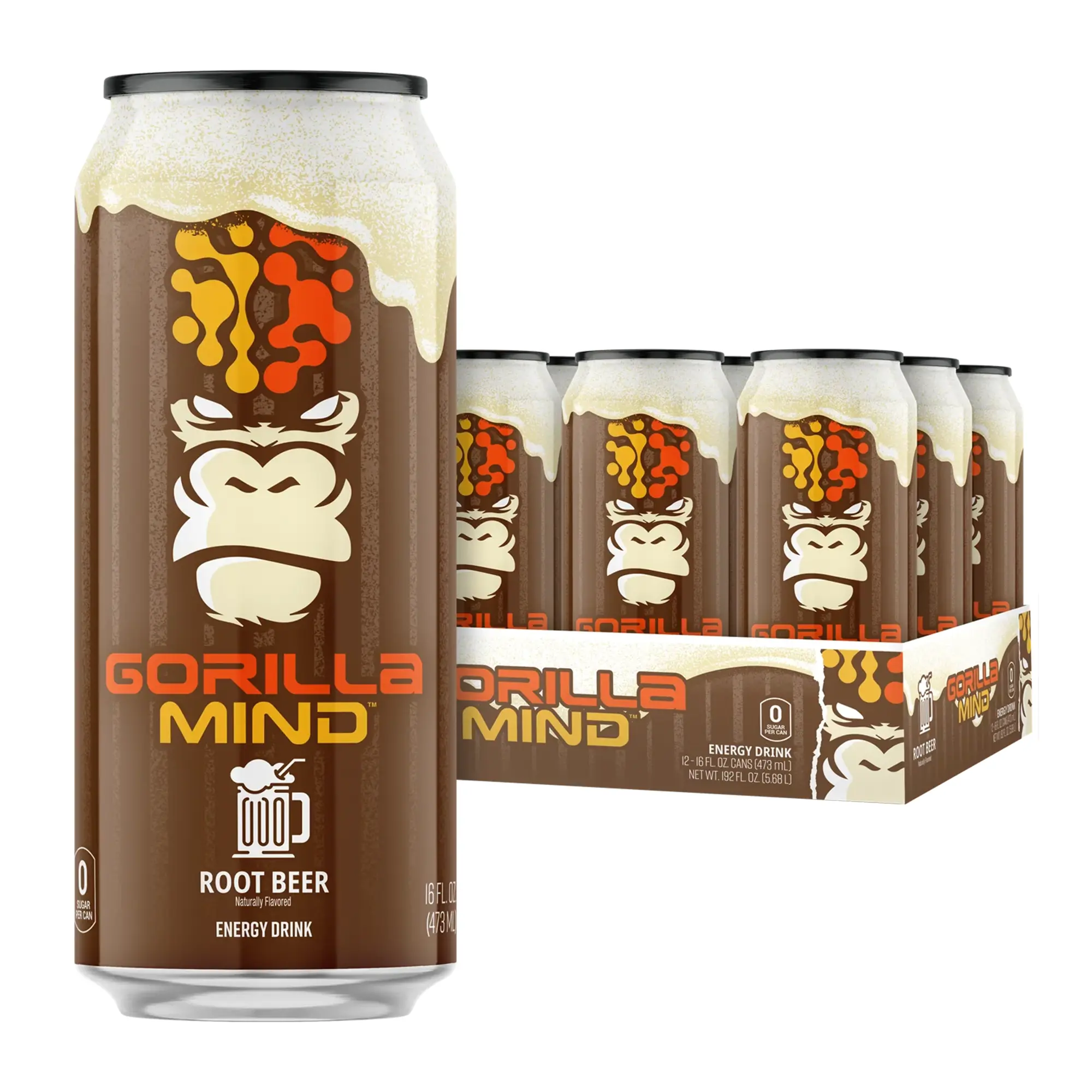 Gorilla Mind Energy Drink - Sugar-Free, Gluten-Free, Non-GMO - 200mg Caffeine with Nootropics (Case of 12)