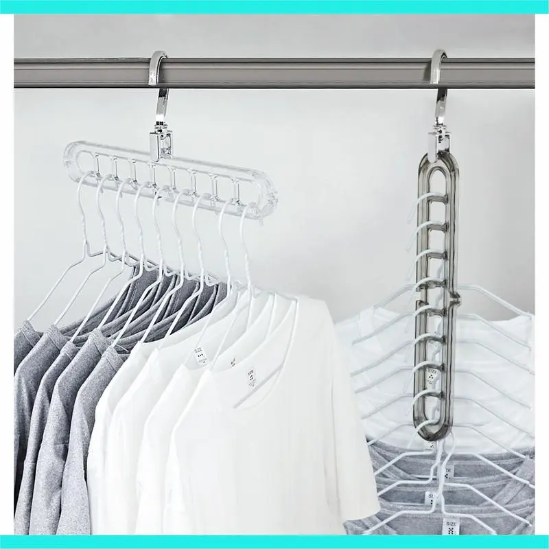 9-Hole Heavy-Duty Plastic Coat Hangers, 3/10-Pack Universal Non-Slip Closet Organization Hangers & Pegs, Foldable Space-Saving Home Organizers for Wardrobe, Dorm Use