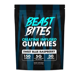 Beast Bites Creatine Infused Gummies with Creapure NSF Certified Edible Amino Acid for Fitness & Dietary Healthcare Sweet Blue Raspberry Flavor
