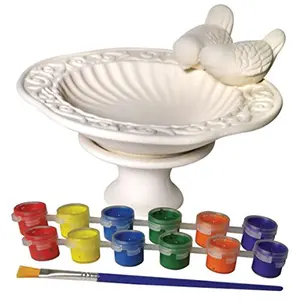 212 MAIN Paint-Your-Own Ceramic Bird Bath Craft Kit, Custom Paint DIY Arts Project for Creative Craft Enthusiasts