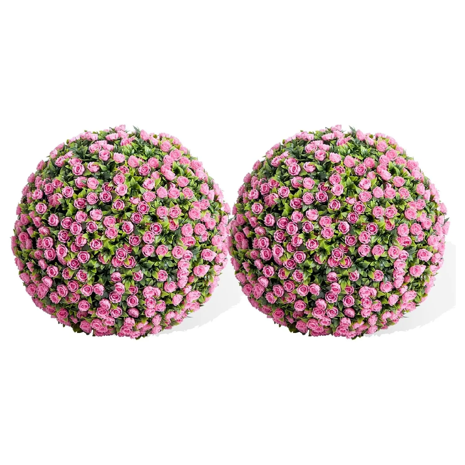 2-Pack PE Material Decorative Rose Pattern Topiary Balls - Fade-Resistant, Durable Home Decoration, Floral Decor Faux Hanging Ornaments for Indoor/Outdoor Balcony Use