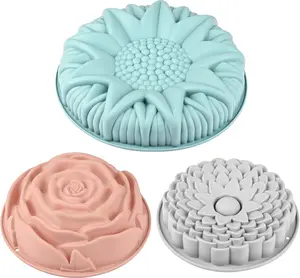 3 Pack Flower Shape  Cake Molds, Large Round  Molds for Baking Cake, Breads, Pies, Tarts, Jello (Rose, Chrysanthemum, Sunflower)