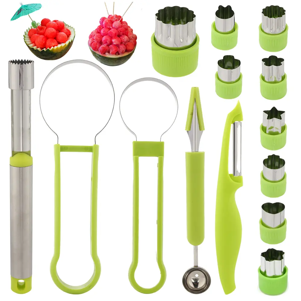 14 Pack Melon Baller Scoop Set,Including 4 in 1 Stainless Steel Fruit Tool,Fruit Scooper Seed Remover with Fruit Vegetable Cutter Shapes Set,Peeler for Fruit Slicer Dig Pulp Separator,Hand Tools Kits tiktokshopbacktoschool