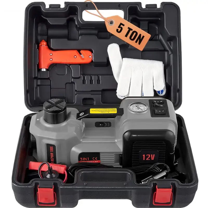 12V High Capacity Electric Hydraulic Scissor Jack Set (1 Set) - Max 5 T/11023 lbs Load Tool for Car Owners