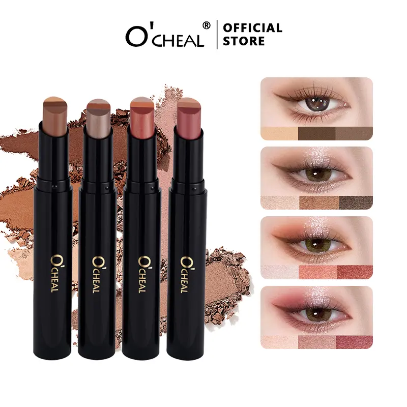 4pcs Eyeshadow Stick Multi-Pack, Blendable Shimmer Matte Brown Metallic Cream Eyeshadow Pencil Crayon, Smooth Cosmetic Versatile Makeup Tool for Makeup Enthusiasts, All Seasons