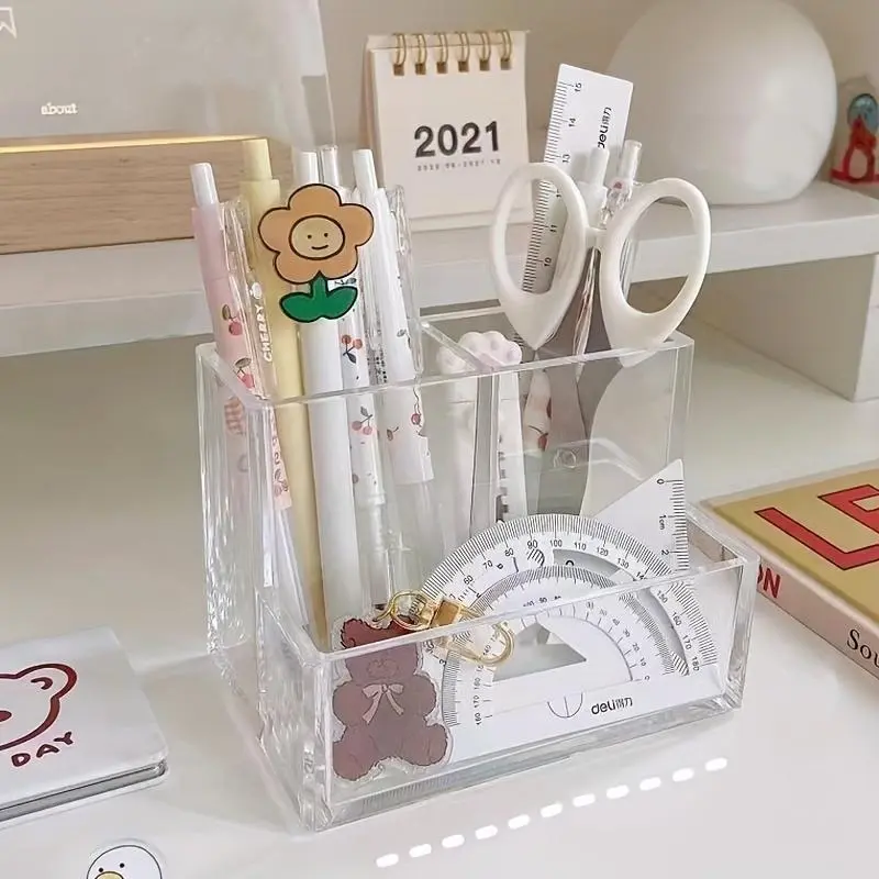 Clear Acrylic, 1 Count Multi-functional Desktop Storage Box, Stationery Holder, Desk Organizer for Home Office School, Transparent Organizer, Multi Purpose Organizers