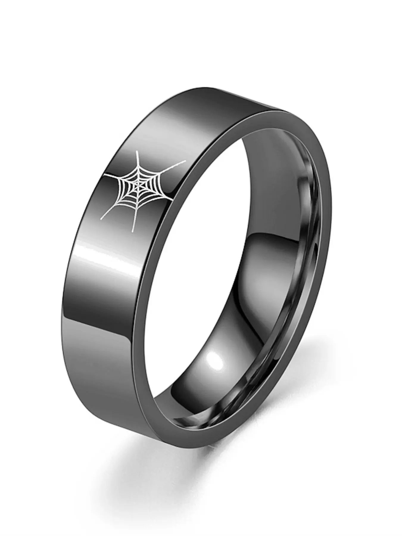 6mm Stainless Steel Fashion Spider Web Couple Rings, Color-Resistant Valentine's Day Jewelry, Casual Style, All Seasons, Wedding Promise Rings, Metal Rings