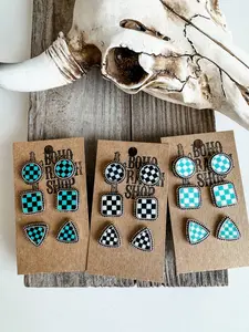 Checker Post Combo Earring Sets
