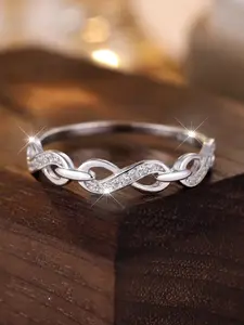 1 Piece Minimalist Infinity Ring, Stackable Design Zirconia Engagement Ring Jewelry Gift, Ideal Daily Wear for Women & Girls（with box）