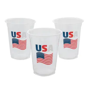 4 1/2" 16 oz. Bulk 50 Ct. Patriotic USA Flag Disposable Plastic Cups