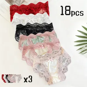6/12 Pairs Plain Fashion High Quality Cotton Underwear Women's Bikini Lace Stretchy Comfortable Panties Multicolor Winter Christmas Gift lenceria  invisible