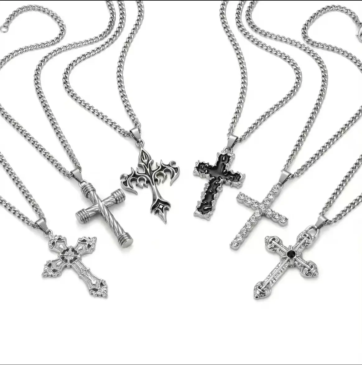 Women's Vintage Stainless Steel Crystal-Inset Cross Pendant Necklace - Cross Emblem Necklaces, Everyday Wear, Birthday Gift, Y2K Fashion Layering Costume Jewelry, 0.99-Cent Item gifts for girlfriend