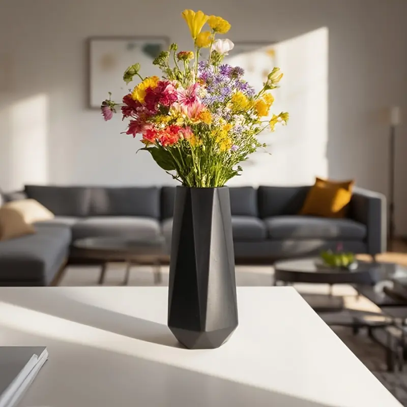Modern Geometric Vase - Black Cylindrical Design, Durable Plastic, No Electricity Needed, for Home Decor - Ideal Gift for Designers, Vases Home Decor, Decorative Centerpiece, Decorative flower vessel, Contemporary Style, Cylinder Vases
