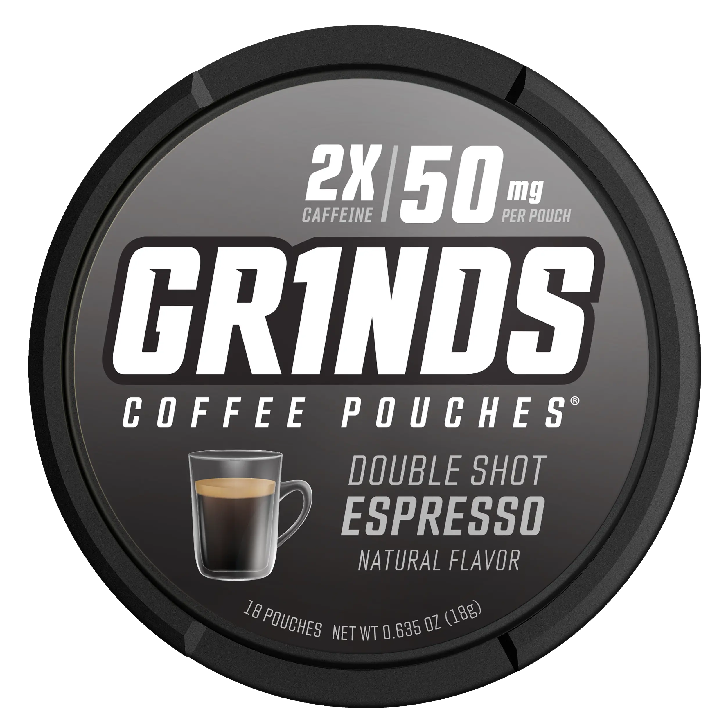 Grinds Double Shot Espresso Pouches | 50mg Clean Caffeine | Sugar-Free No Crash | Coffee Energy Boost | Caffeine Pouches