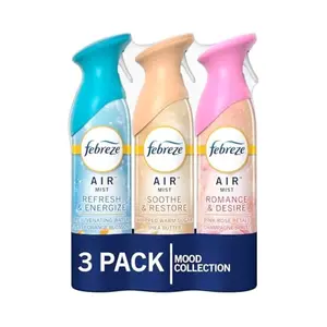 Febreze Air Mist Air Freshener Spray, Odor-Fighting Room Spray for Home and Bathroom and Kitchen, Aerosol Can, Refresh & Energize, Soothe & Restore, Romance & Desire Scent, 8.8oz, 3 Count