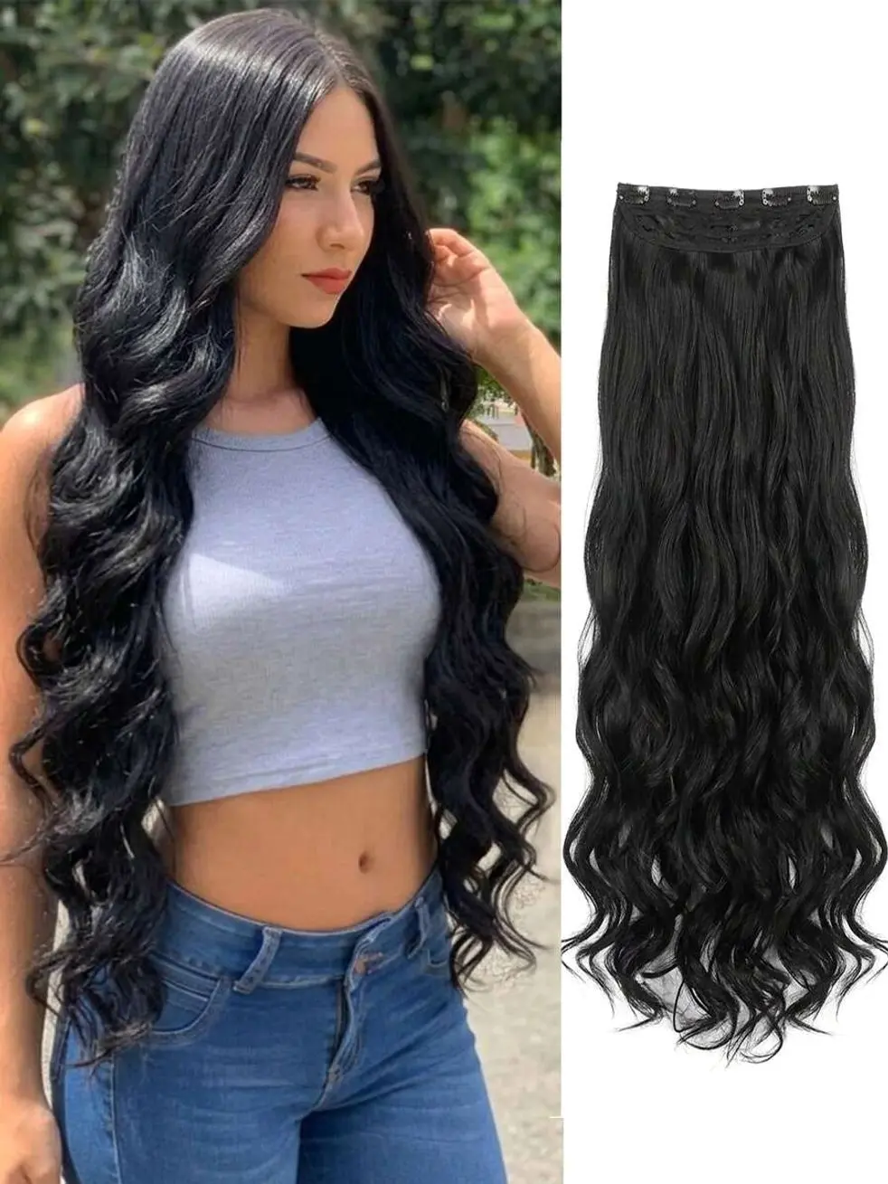💜 Wavy Clip In Hair Extensions, 14-40 Inch Heat Resistant Synthetic Hair With 5 Clips For Women, Volume And Length.