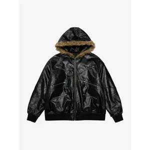 Thesupermade Multi-Zip Fur Hooded Leather Jacket