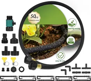 Rubber Soaker Hose 50FT 1/2 Inch Professional Grade Water Saving Brass Fittings Uniform Soaking Root Deep Irrigation for Lawn Farm Greenhouse Easy Connect