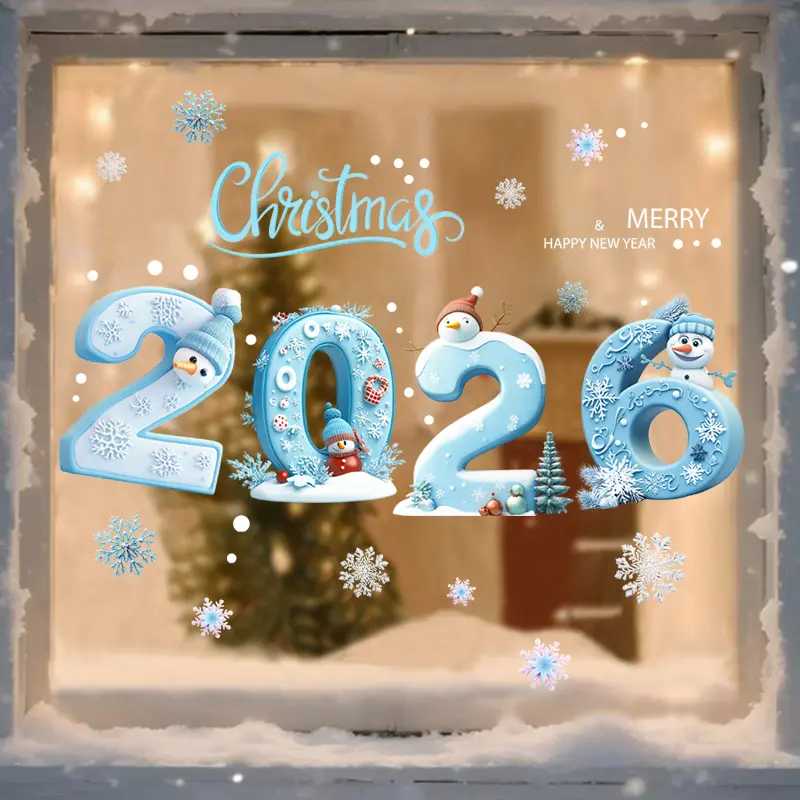 Decorative PVC Christmas Window Clings 2026 - 32/58 Pieces Modern Waterproof Stickers with Blue Xmas Balls, Ornaments, Trees, Snowman Shapes - for Home Party, Shops Glass Display Decor, Xmas Ball Set