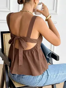 Women's Square Neck Ruffle Halter Top, Sleeveless Gathered Waist Casual Summer Shirt, Comfortable and Stylish Ladies' Clothing, Womenswear