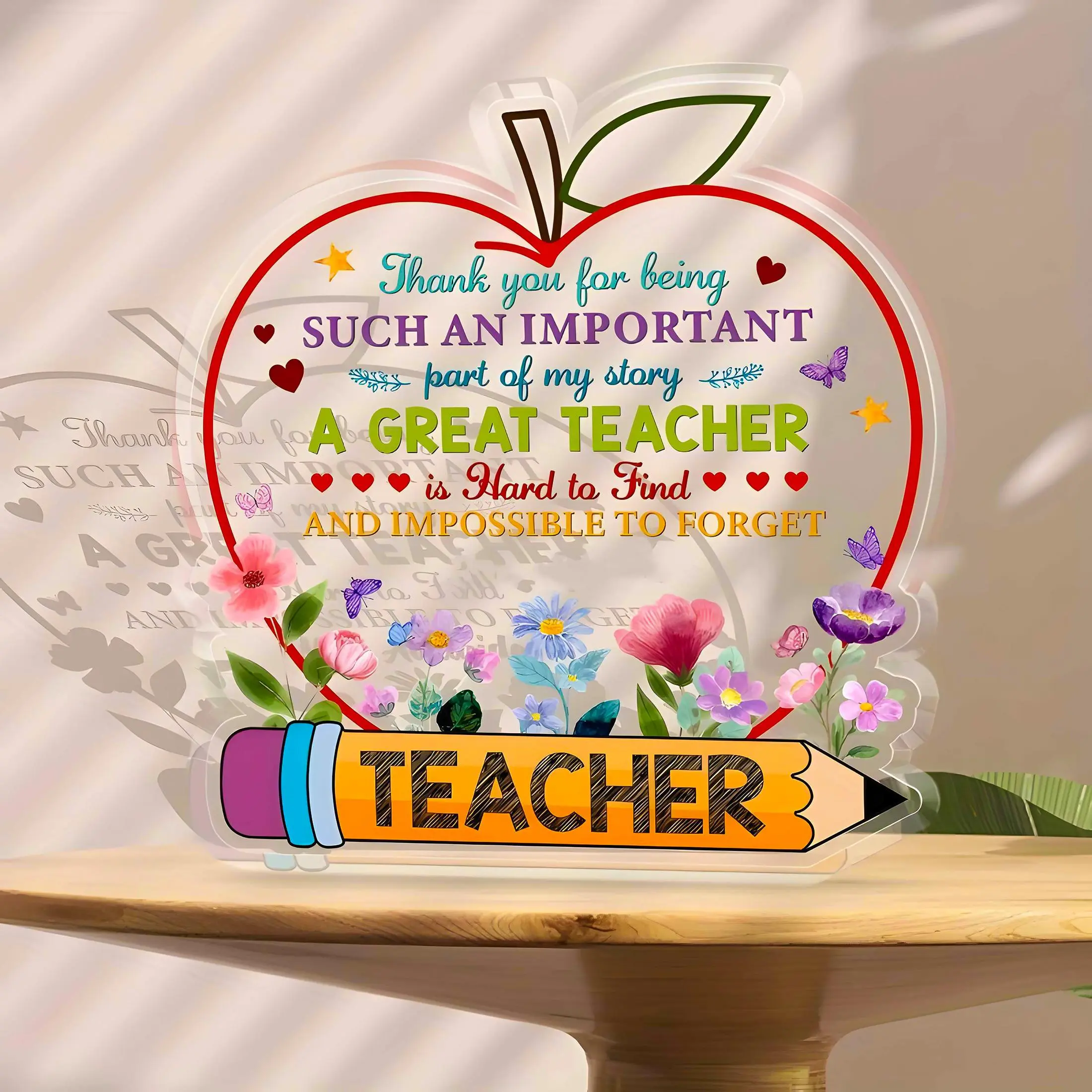 Acrylic Apple Teacher Gift, Creative Desktop Ornament, Inspirational Desktop Ornament for Graduation, Teacher's Day, Retirement, Decor, Acrylic Decoration Sign, Acrylic Plaque And Sign