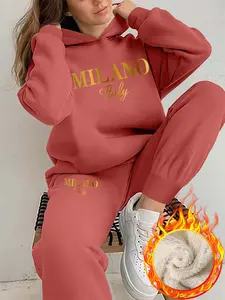 Men's Milano Italy Letter Print Hoodie Set, Casual Loose Fit Long Pants, Fall & Winter Plain Design, Comfortable Daily Wear