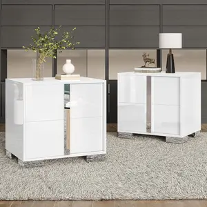 [Memorialday]VanAcc High Gloss UV Finish Nightstand, 23.6'' Modern Bedside Table with Drawers and Electroplated Feet, Electroplated Pull Handle, Space-Saving for Bedroom, Living Room, Dressing