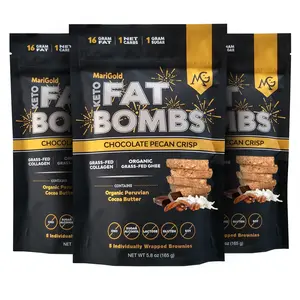 MariGold Keto Fat Bombs - Chocolate Pecan Crisp - 3 PACK (15 Bars) - Low Carb/Collagen Rich, Low Sugar, Organic Grassfed Ghee - Cocoa Butter, Gluten-Free/Non-GMO, Protein Snacks