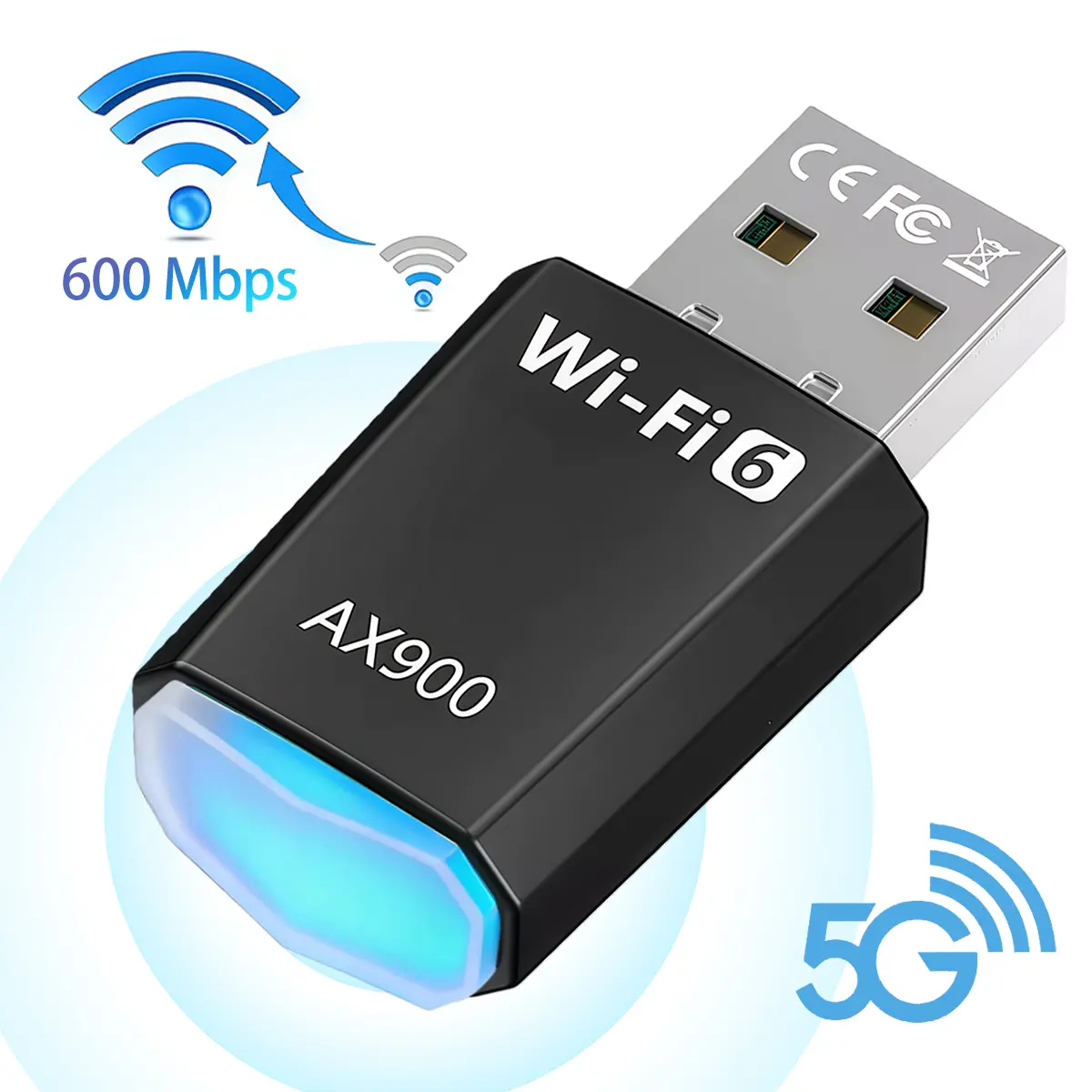 USB 2.0 WiFi 6 AX900 Wireless Network Adapter, Dual Band 5G/2.4G Dongle, Advanced WPA-PSK/WPA2/WPA3 Security, Driver Free Installation, Works for Windows 7/8/8.1/10/11 Devices, Usb Wifi Adapter For Desktop Pc
