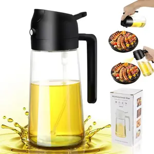 Portable Olive Oil Sprayer and Pourer, Kitchen Oil Dispenser, 15.89oz Plastic Kitchen Oil Bottle with Cup Brush, Ideal for Cooking, BBQ, Air Fryers, Baking, Salads