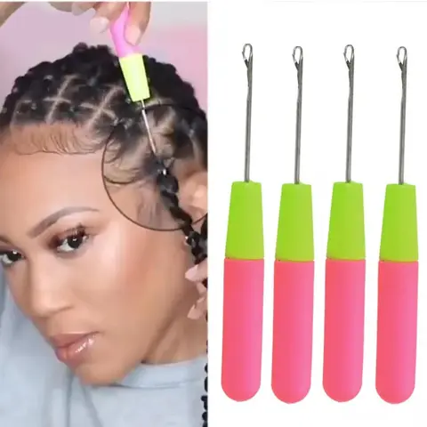 4pcs Wig Hook Needles, Hair Extension Needle Latch Crochet Hook, Hair Salon Repair Tools Braid Craft Tools & Accessories, Hair Braiding Tool
