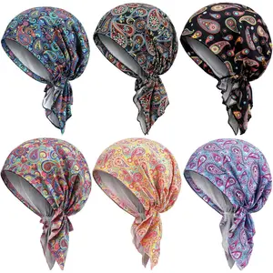 Geyoga 6 Pcs Chemo Headwear for Women Pre-Tied Head Scarves Turban Beanie Caps Cancer Head Wrap Headscarf for Yoga Running