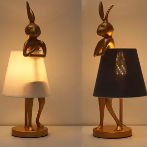 LED Bunny Table Lamp Christmas Decorations Christmas Light Christmas Gift Resin Animal Rabbit Desk Light with Linen Shade, 15.7 Inch Decorative Lamp for Bedroom, Office, Kids Room