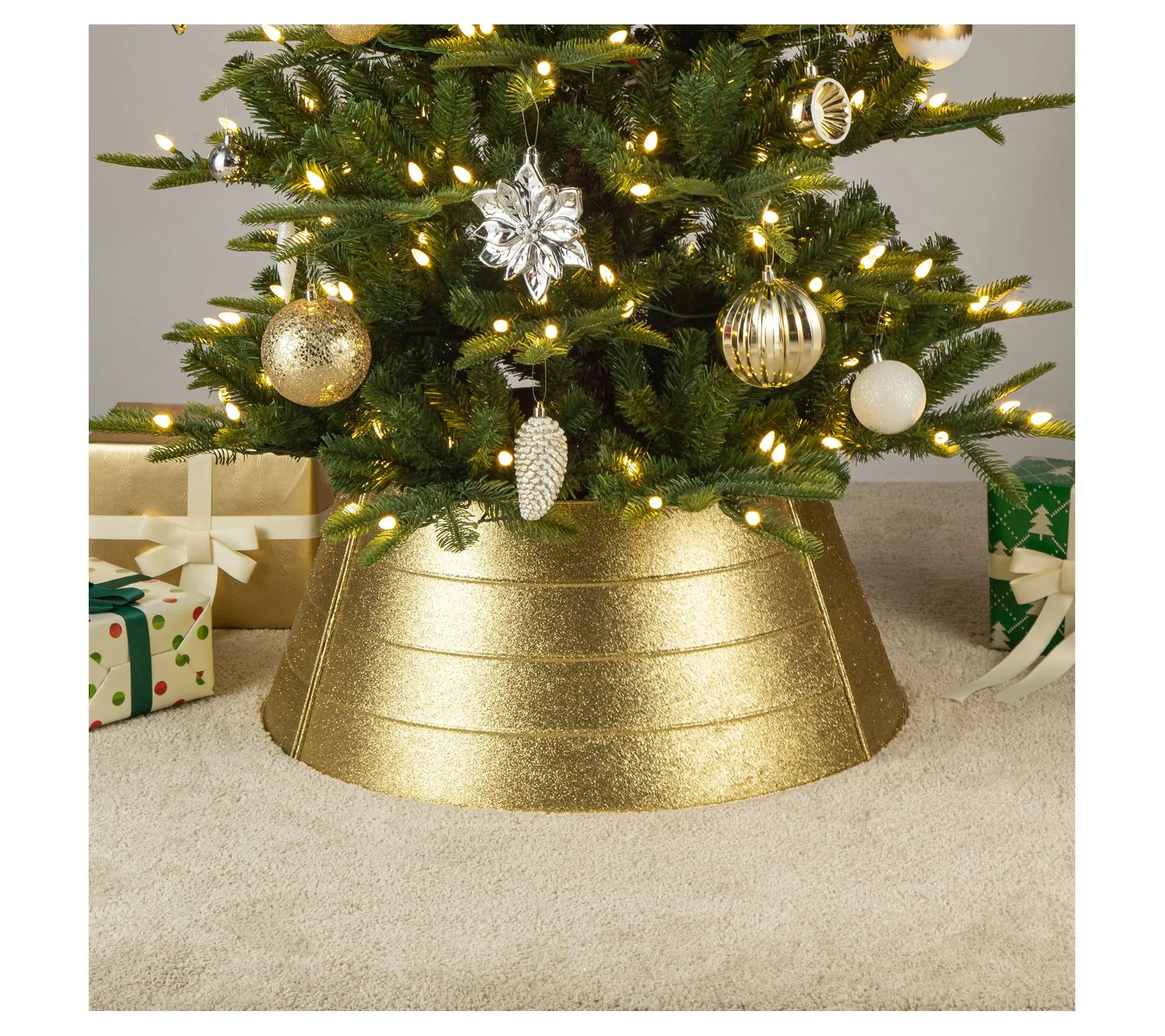 Glitzhome 25.75"D Gold Metalic Glitter Christmas Tree Collar
