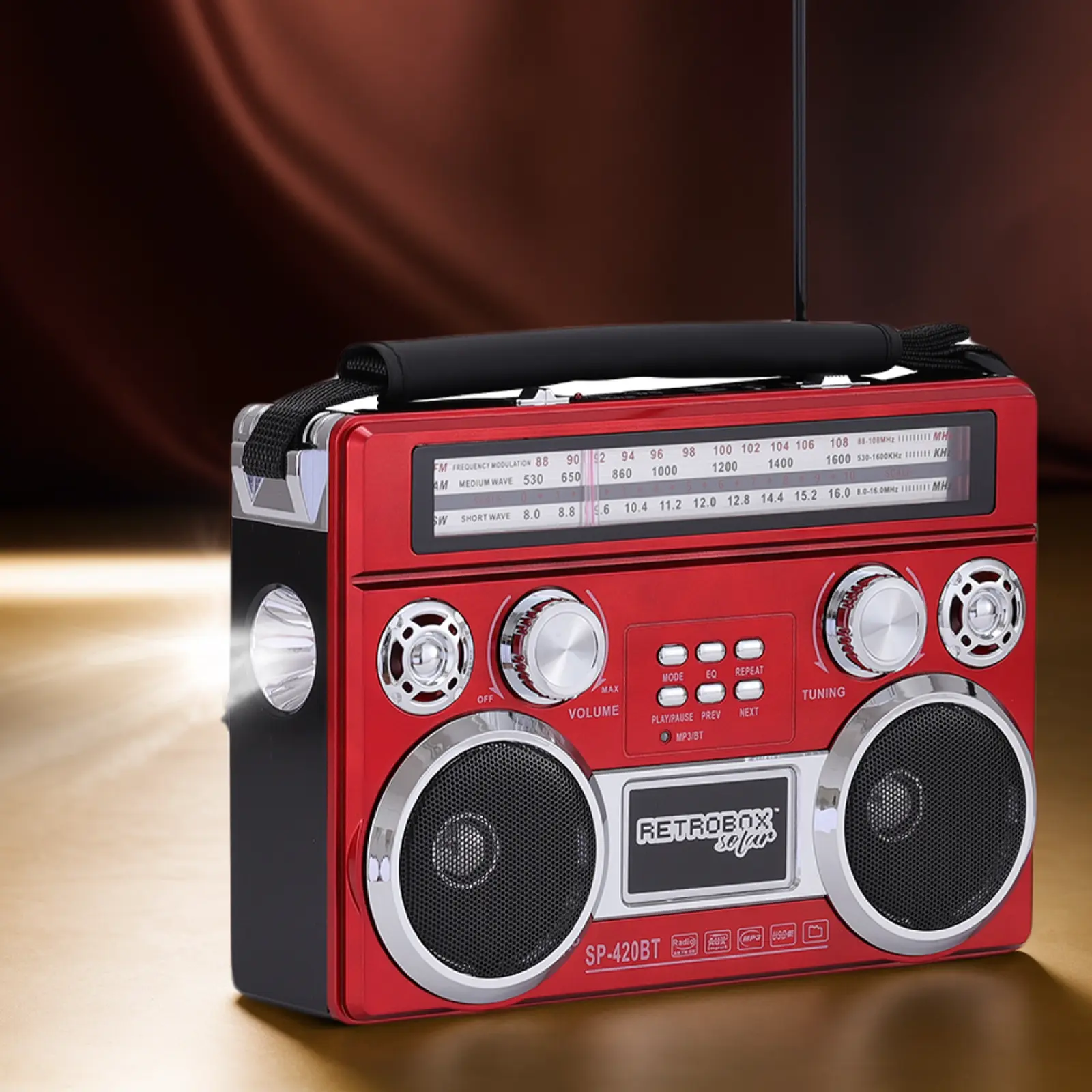 Dazone Retro Portable 3-Band AM/FM/SW Radio Bluetooth Wireless Boombox Speaker, Multi-Function LED Flashlight, SD Card Support, Rechargeable for Camping & Road Trips, Aesthetic, Audio