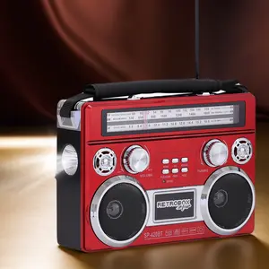 Dazone Portable Retro AM/FM/SW 3-Band Radio Bluetooth Boombox Speaker with Multi-Function LED Flashlight