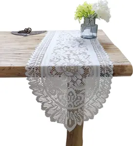 2 Pack Cotton Crochet Lace Rectangular Table Runner Dresser Scarf Doilies White Style 13 X 44 Scallop Edge Elegant Protection