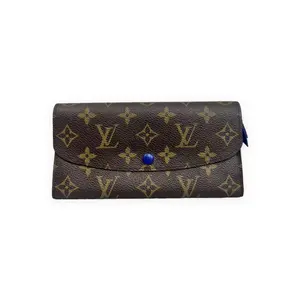 Pre-owned Louis Vuitton Monogram coated canvas Small Leather Goods Emilie Wallet Brown with beige LV monogram, blue button Very Good S014260428004