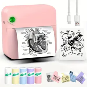 Portable Mini Printer, Thermal Inkless Sticker Maker with 5 Rolls of Color Stickers, Suitable For Photos, Diaries, Notes, And Memos, Compatible with iOS & Android, Portable Thermal Printers