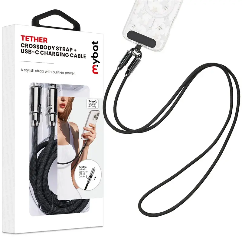 mybat Ether Strap Crossbody Accessory + 4FT USB-C Charging Cable, Versatile Phone & Cellphone Accessory for Everyday Smartphone Use, Compatible with Type-C Cable Chargers, Phone Accessories