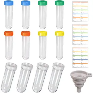 Travel Container Set 12 Pack - 8x50ml & 4x100ml Leak Proof  Supplement  Container to Go with Funnel & Labels, Portable Gym Protein Storage for Fitness, Work, Travel